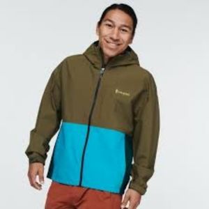 Cotopaxi Zipper Cicelo Raincoat with Hood in Green/Blue